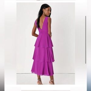 Lulu’s Celebration Time NWT Never Worn Magenta Tiered Dress